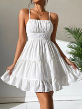 PETITE Swiss Dot Shirred Ruffle Hem Cami Dress